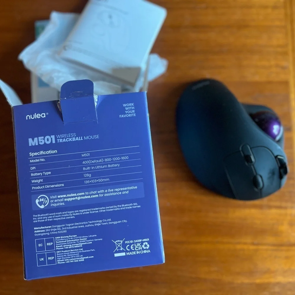Nulea M501 Wireless Trackball Mouse – Ergonomic Bluetooth/2.4G – With Box
